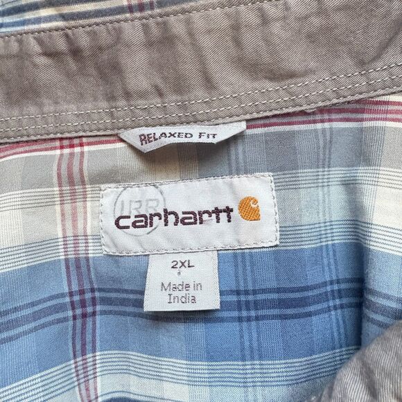 Carhartt Shirt Mens 2XL Blue Plaid Relaxed Fit Pearl Snap Long Sleeve Workwear - Picture 4 of 5